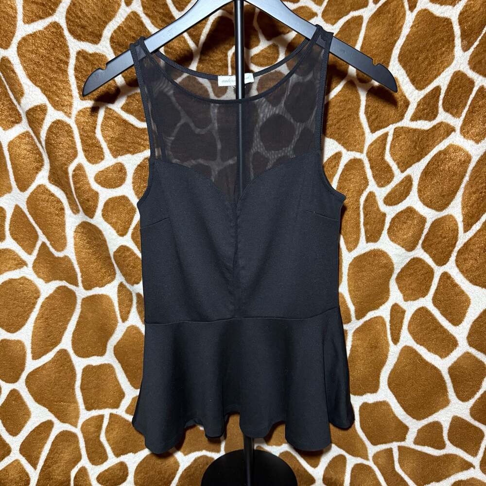 Ambiance Apparel Black Sleeveless Sheer Mesh Peplum Top